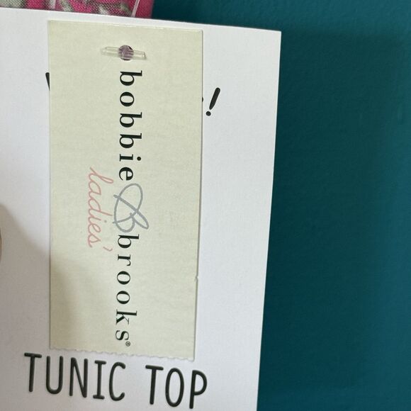 Bobbie Brooks Pink Floral Print Tunic Top w/ Stretch Side Drawstring - Large - Picture 7 of 9